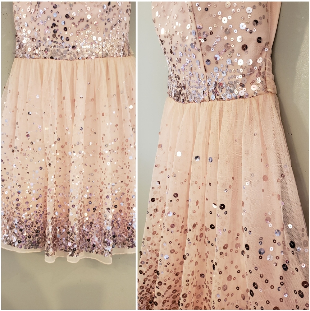 New Pink Tulle Sequin & Mesh Dress Size 7 Juniors - Picture 3 of 8
